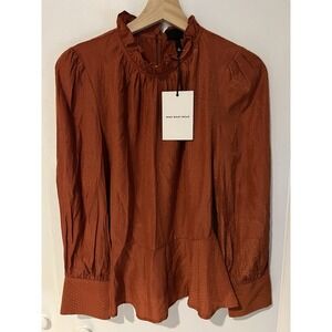 NWT Who What Wear Burnt Brick Orange Long Sleeve Peplum Ruffle Blouse Small